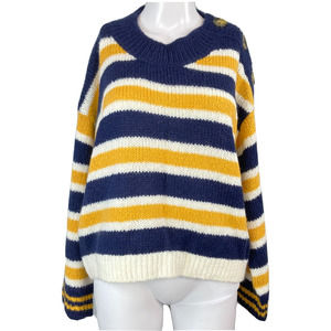 BP Sweater Womens Sz S Blue White Yellow Striped Wool V Neck Cozy‎ Pullover